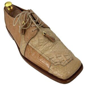 Exotic Alligator Lizard Dress Shoes Romana Men's 9 Tan Beige Square-toe Oxfords